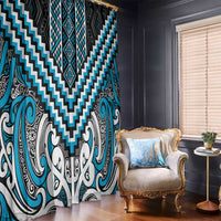 Maori Tukutuku Taniko Motifs Window Curtain Turquoise Poutama Mix Kowhaiwhai