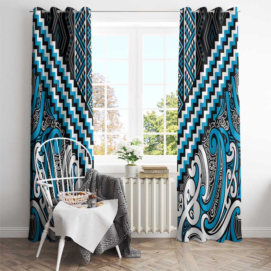 Maori Tukutuku Taniko Motifs Window Curtain Turquoise Poutama Mix Kowhaiwhai