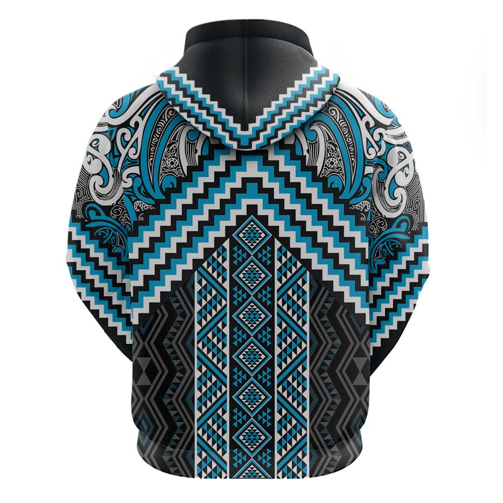 Maori Tukutuku Taniko Motifs Zip Hoodie Turquoise Poutama Mix Kowhaiwhai LT7 - Polynesian Pride