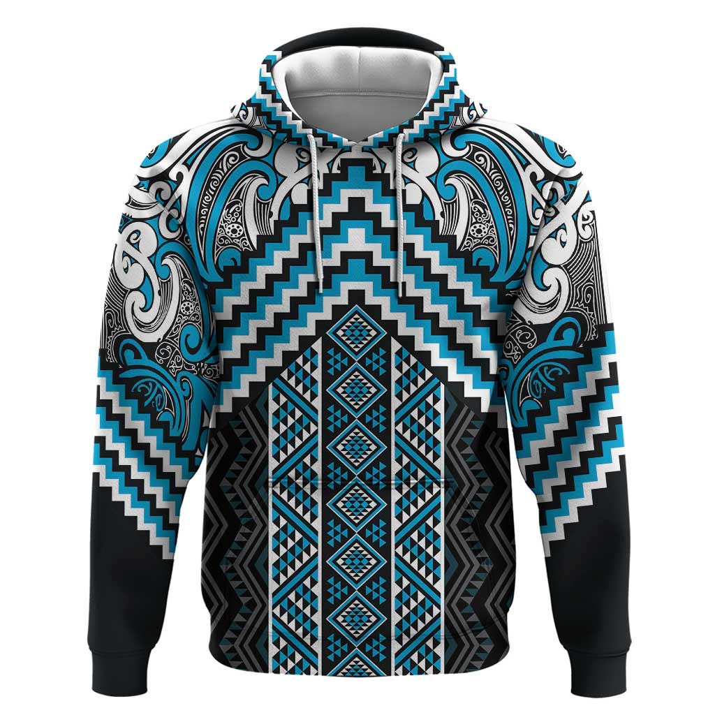 Maori Tukutuku Taniko Motifs Zip Hoodie Turquoise Poutama Mix Kowhaiwhai LT7 Pullover Hoodie Turquoise - Polynesian Pride