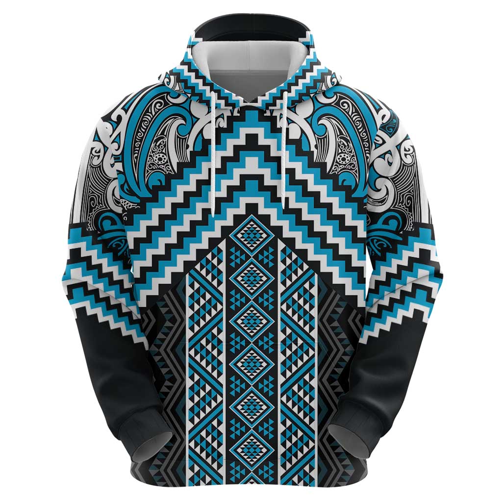 Maori Tukutuku Taniko Motifs Zip Hoodie Turquoise Poutama Mix Kowhaiwhai LT7 - Polynesian Pride