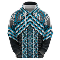 Maori Tukutuku Taniko Motifs Zip Hoodie Turquoise Poutama Mix Kowhaiwhai LT7 - Polynesian Pride