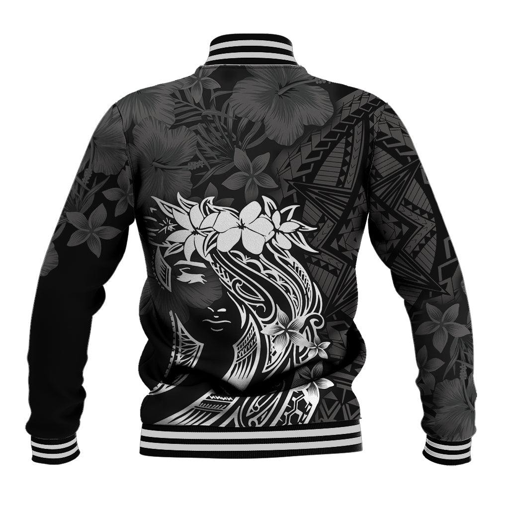 Polynesian Women's Day Baseball Jacket Plumeria Passion - Black LT7 - Polynesian Pride