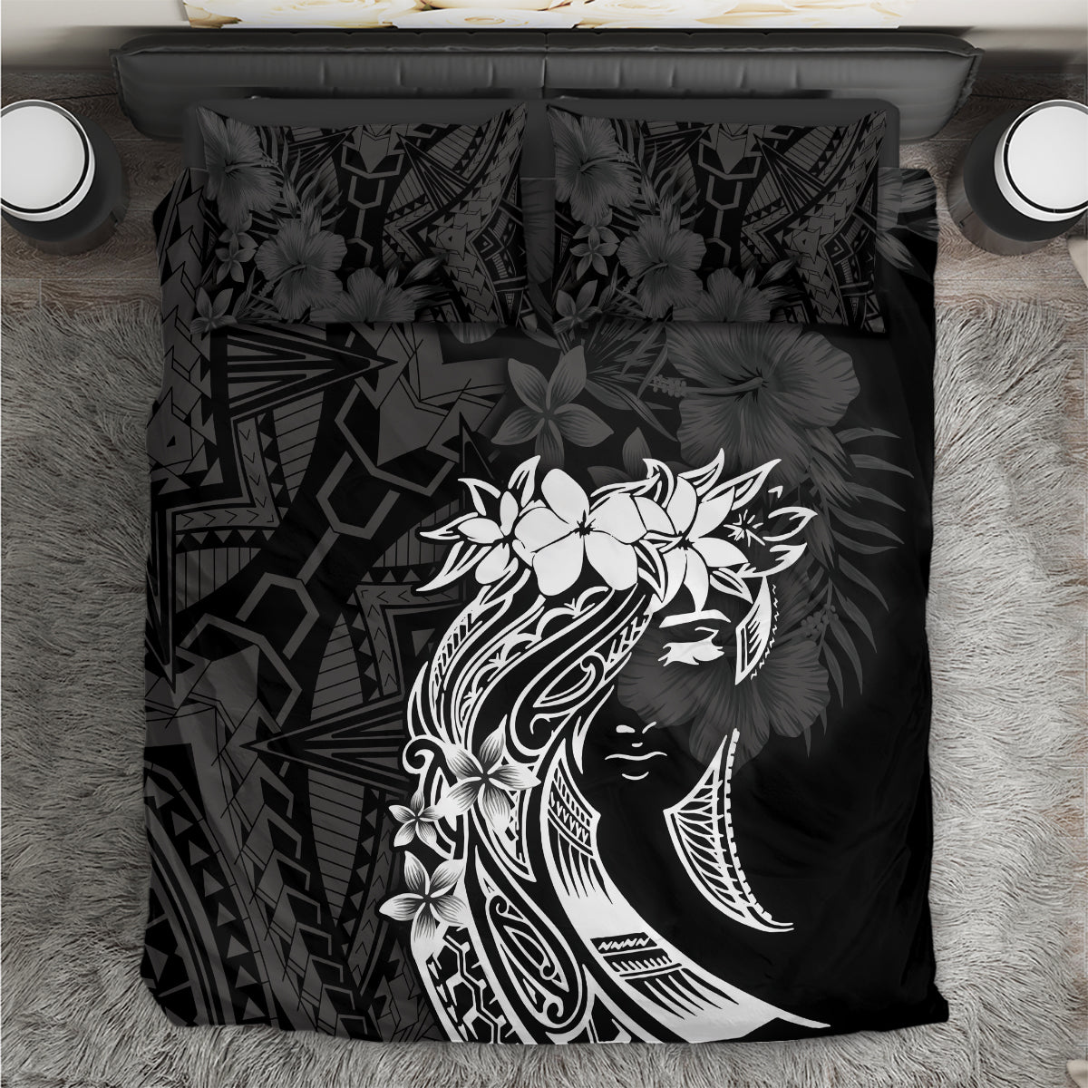 Polynesian Women's Day Bedding Set Plumeria Passion - Black LT7 Black - Polynesian Pride