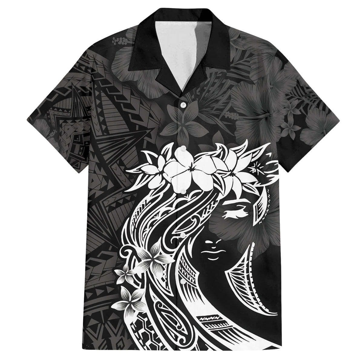 Polynesian Women's Day Family Matching Long Sleeve Bodycon Dress and Hawaiian Shirt Plumeria Passion - Black LT7 Dad's Shirt - Short Sleeve Black - Polynesian Pride