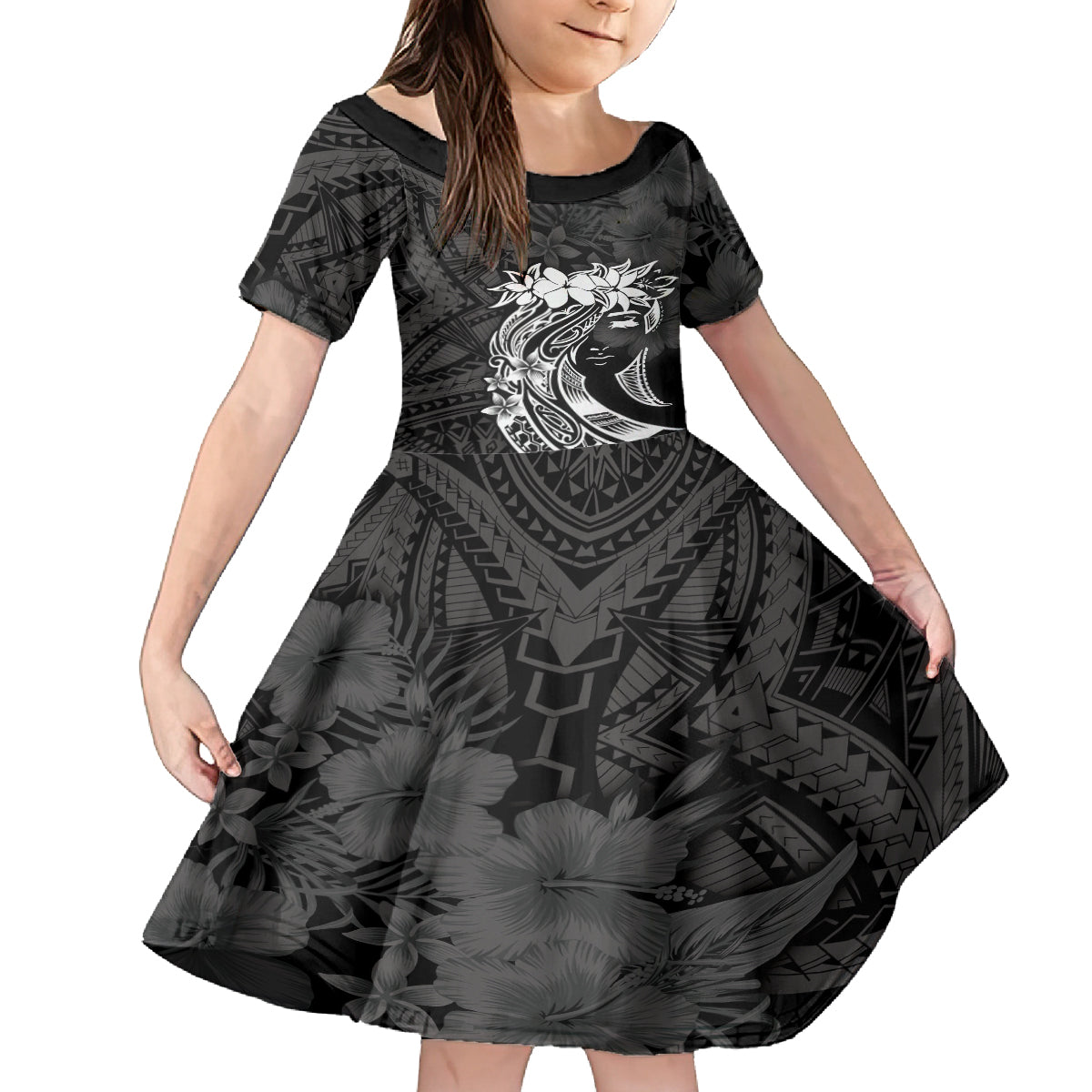 Polynesian Women's Day Family Matching Puletasi and Hawaiian Shirt Plumeria Passion - Black LT7 Daughter's Dress Black - Polynesian Pride