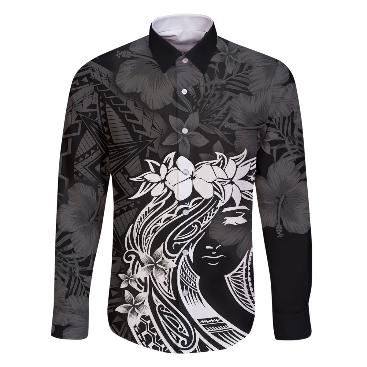 Polynesian Women's Day Family Matching Short Sleeve Bodycon Dress and Hawaiian Shirt Plumeria Passion - Black LT7 Dad's Shirt - Long Sleeve Black - Polynesian Pride
