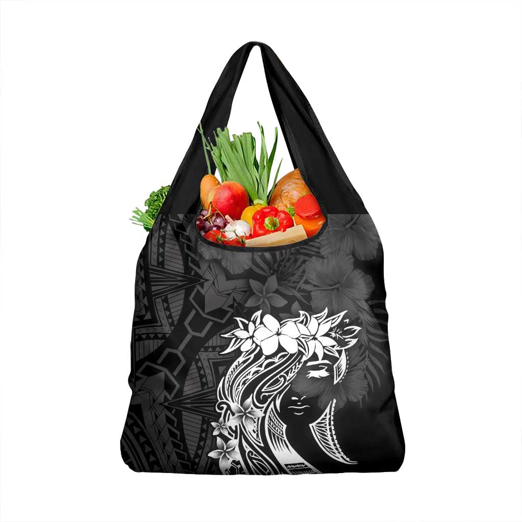 Polynesian Women's Day Grocery Bag Plumeria Passion - Black