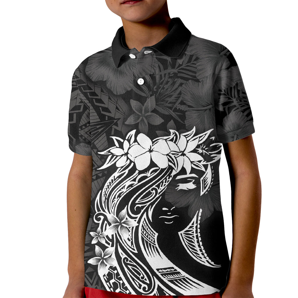 Polynesian Women's Day Kid Polo Shirt Plumeria Passion - Black LT7 Kid Black - Polynesian Pride
