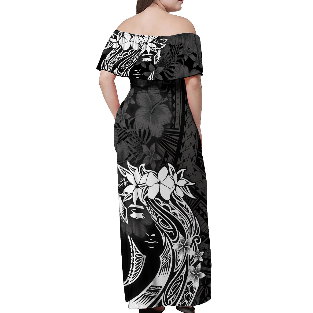 Polynesian Women's Day Off Shoulder Maxi Dress Plumeria Passion - Black LT7 - Polynesian Pride