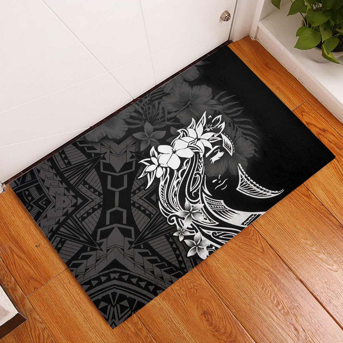 Polynesian Women's Day Rubber Doormat Plumeria Passion - Black LT7 Black - Polynesian Pride
