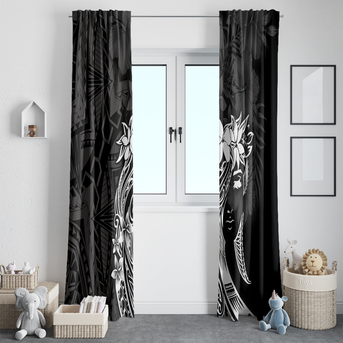 Polynesian Women's Day Window Curtain Plumeria Passion - Black LT7 - Polynesian Pride