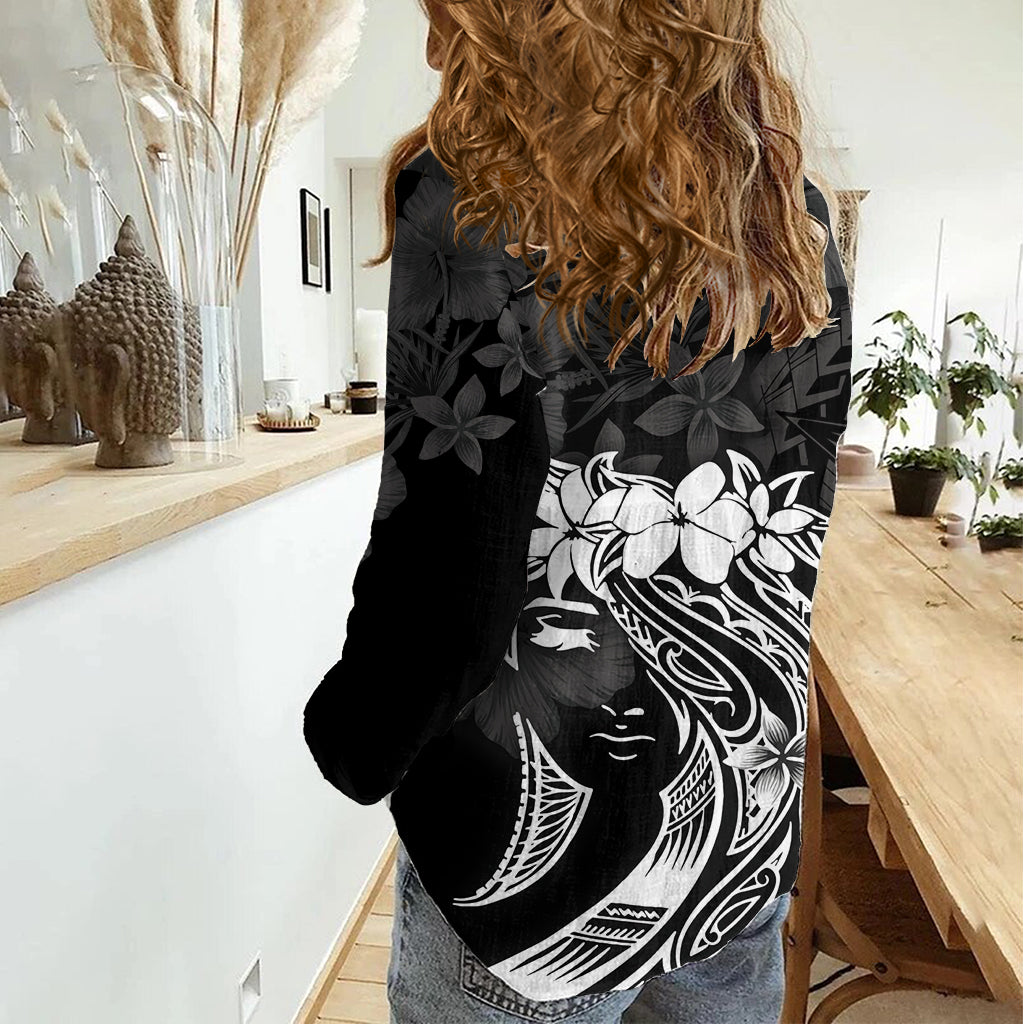 Polynesian Women's Day Women Casual Shirt Plumeria Passion - Black LT7 - Polynesian Pride