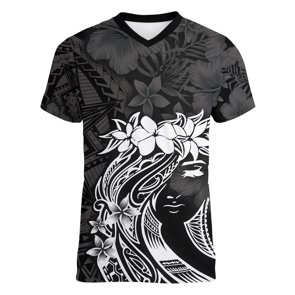 Polynesian Women's Day Women V Neck T Shirt Plumeria Passion - Black LT7 Female Black - Polynesian Pride