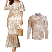 Polynesian Women's Day Couples Matching Mermaid Dress and Long Sleeve Button Shirt Plumeria Passion - Beige LT7 Beige - Polynesian Pride