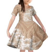 Polynesian Women's Day Family Matching Off Shoulder Short Dress and Hawaiian Shirt Plumeria Passion - Beige LT7 Daughter's Dress Beige - Polynesian Pride