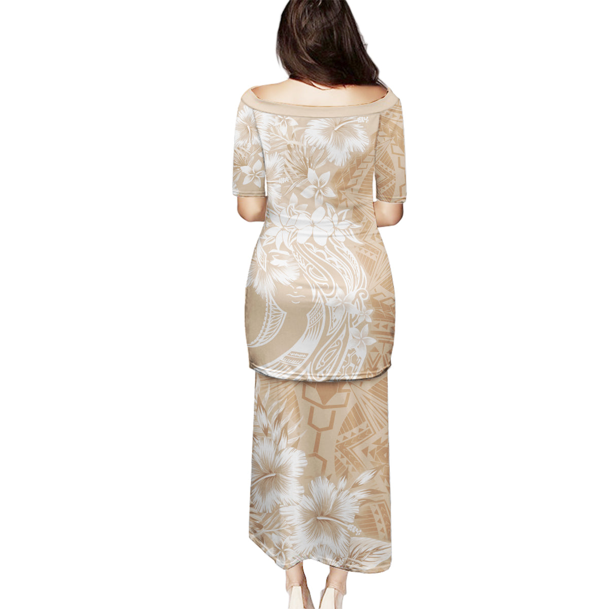 Polynesian Women's Day Family Matching Puletasi and Hawaiian Shirt Plumeria Passion - Beige LT7 - Polynesian Pride