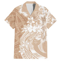 Polynesian Women's Day Family Matching Short Sleeve Bodycon Dress and Hawaiian Shirt Plumeria Passion - Beige LT7