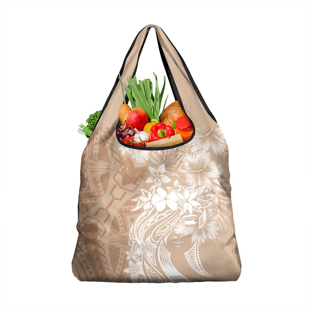 Polynesian Women's Day Grocery Bag Plumeria Passion - Beige