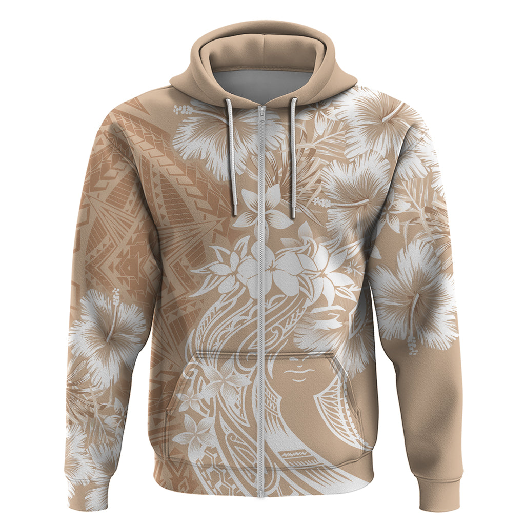 Polynesian Women's Day Hoodie Plumeria Passion - Beige LT7 Zip Hoodie Beige - Polynesian Pride