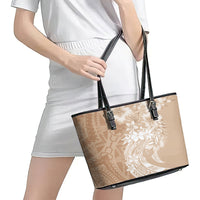 Polynesian Women's Day Leather Tote Bag Plumeria Passion - Beige LT7 - Polynesian Pride