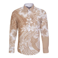 Polynesian Women's Day Long Sleeve Button Shirt Plumeria Passion - Beige LT7 Unisex Beige - Polynesian Pride