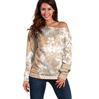Polynesian Women's Day Off Shoulder Sweater Plumeria Passion - Beige LT7 Women Beige - Polynesian Pride