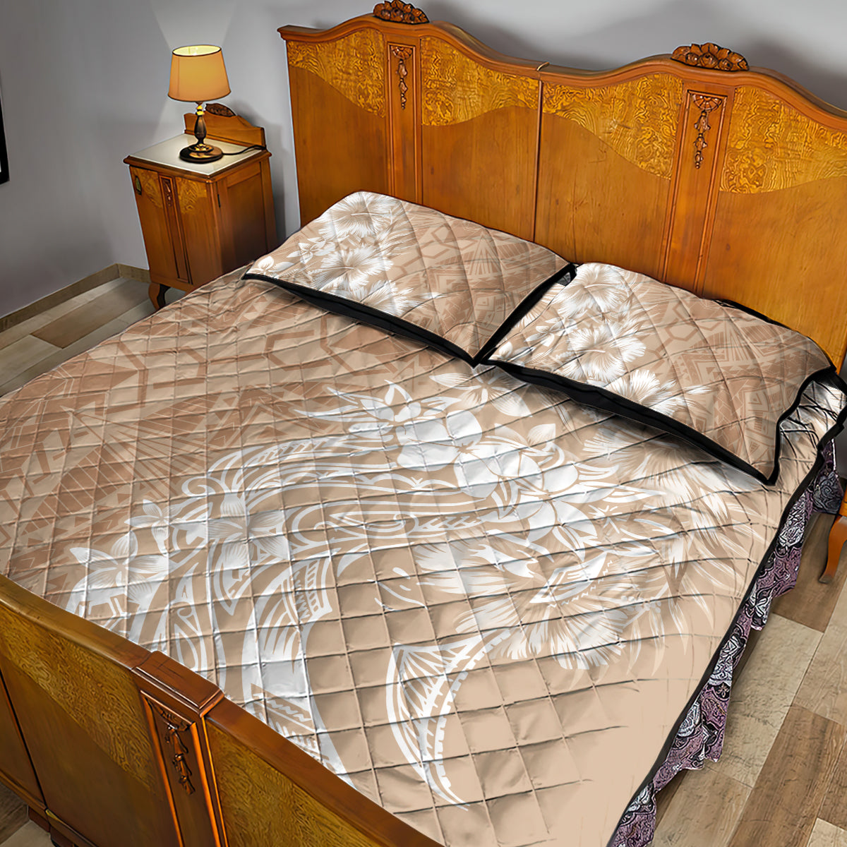 Polynesian Women's Day Quilt Bed Set Plumeria Passion - Beige LT7 - Polynesian Pride
