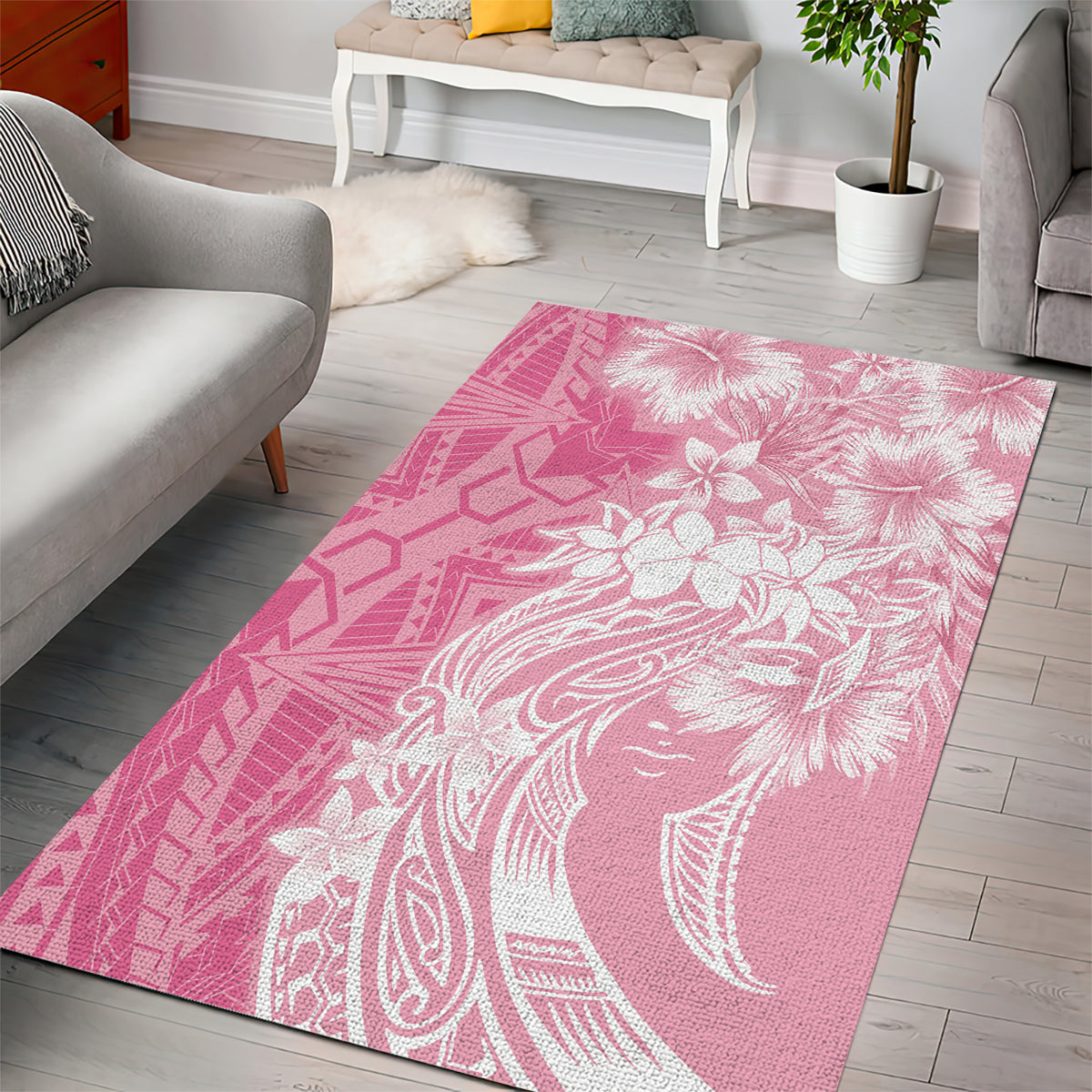 Polynesian Women's Day Area Rug Plumeria Passion - Pink LT7 - Polynesian Pride