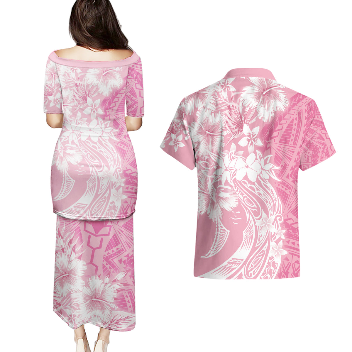 Polynesian Women's Day Couples Matching Puletasi and Hawaiian Shirt Plumeria Passion - Pink LT7 - Polynesian Pride