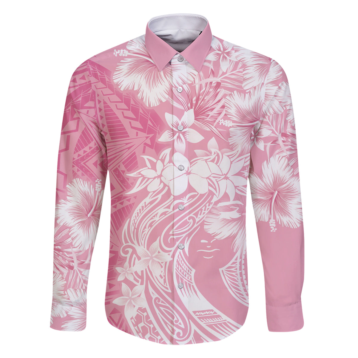 Polynesian Women's Day Family Matching Long Sleeve Bodycon Dress and Hawaiian Shirt Plumeria Passion - Pink LT7 Dad's Shirt - Long Sleeve Pink - Polynesian Pride