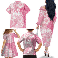 Polynesian Women's Day Family Matching Off Shoulder Long Sleeve Dress and Hawaiian Shirt Plumeria Passion - Pink LT7 - Polynesian Pride