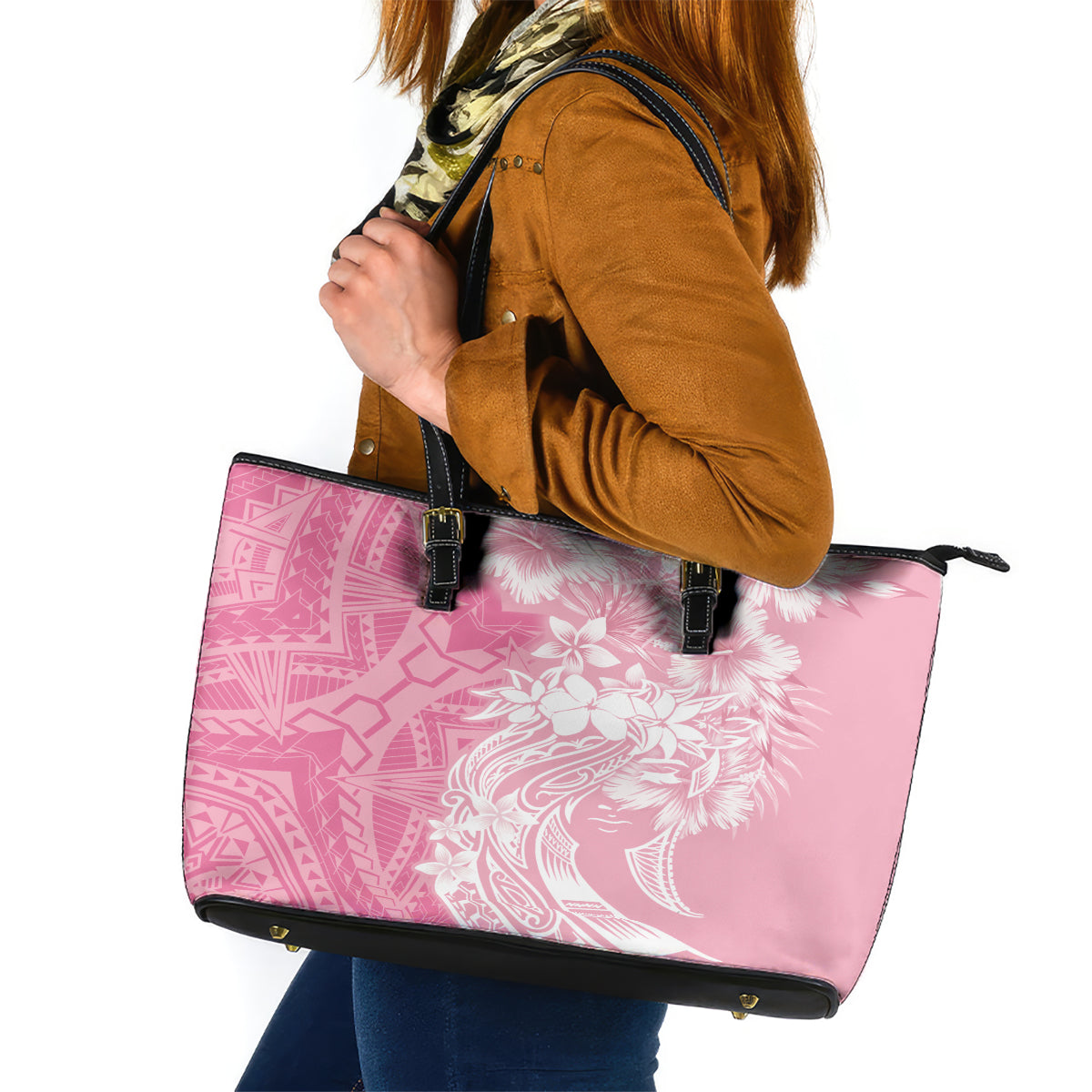 Polynesian Women's Day Leather Tote Bag Plumeria Passion - Pink LT7 Pink - Polynesian Pride