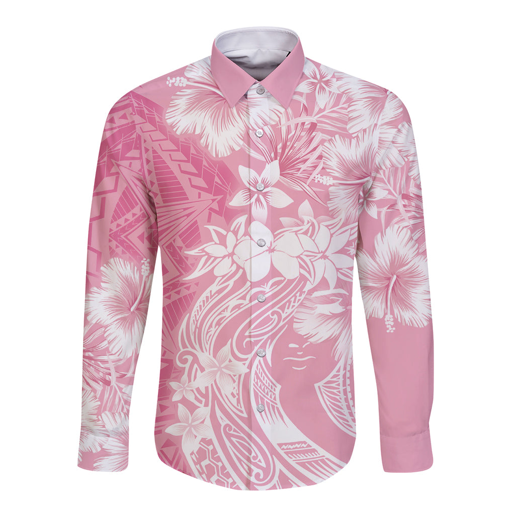 Polynesian Women's Day Long Sleeve Button Shirt Plumeria Passion - Pink LT7 Unisex Pink - Polynesian Pride