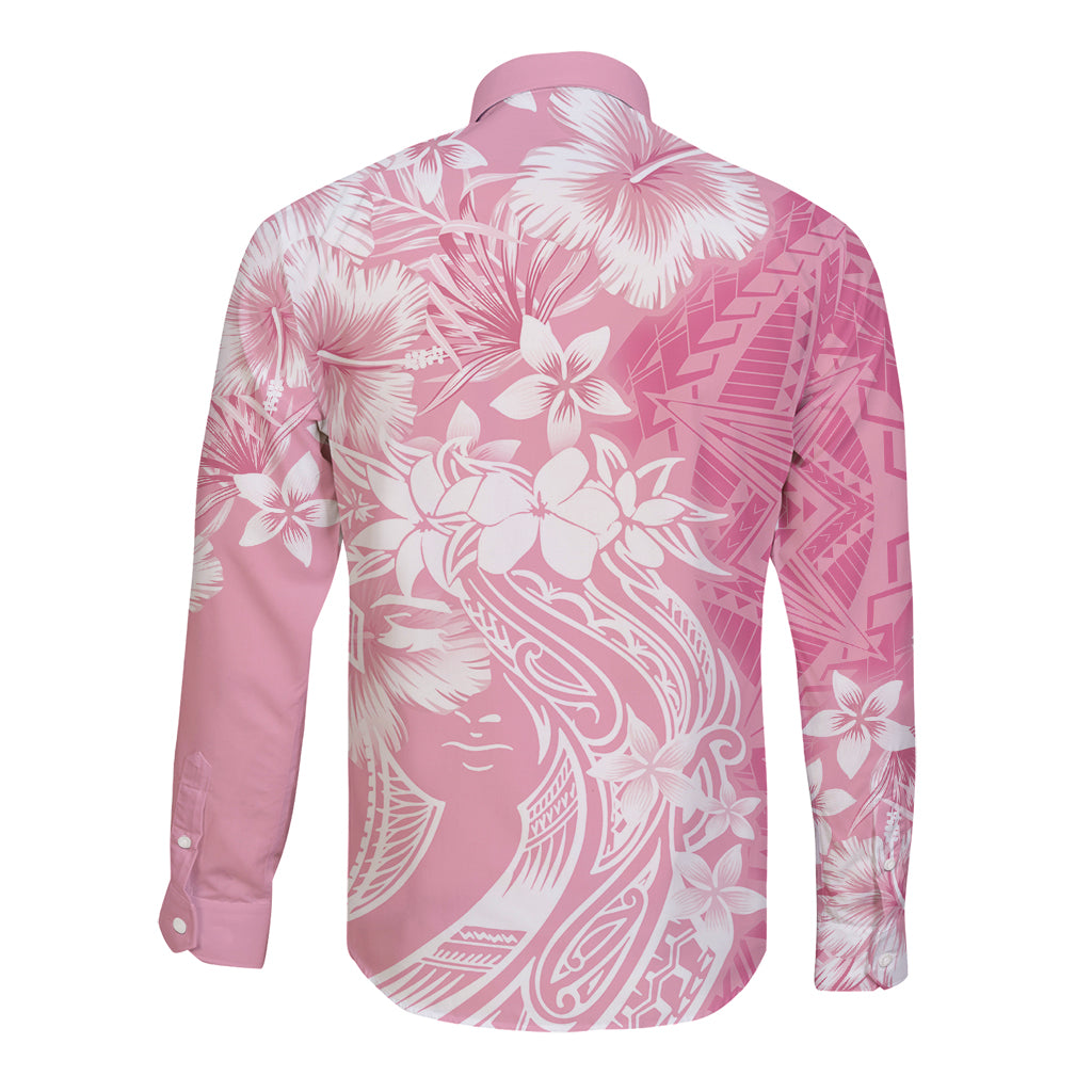 Polynesian Women's Day Long Sleeve Button Shirt Plumeria Passion - Pink LT7 - Polynesian Pride