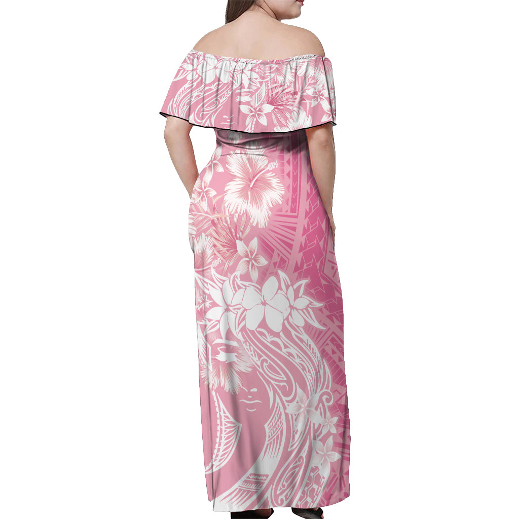 Polynesian Women's Day Off Shoulder Maxi Dress Plumeria Passion - Pink LT7 - Polynesian Pride