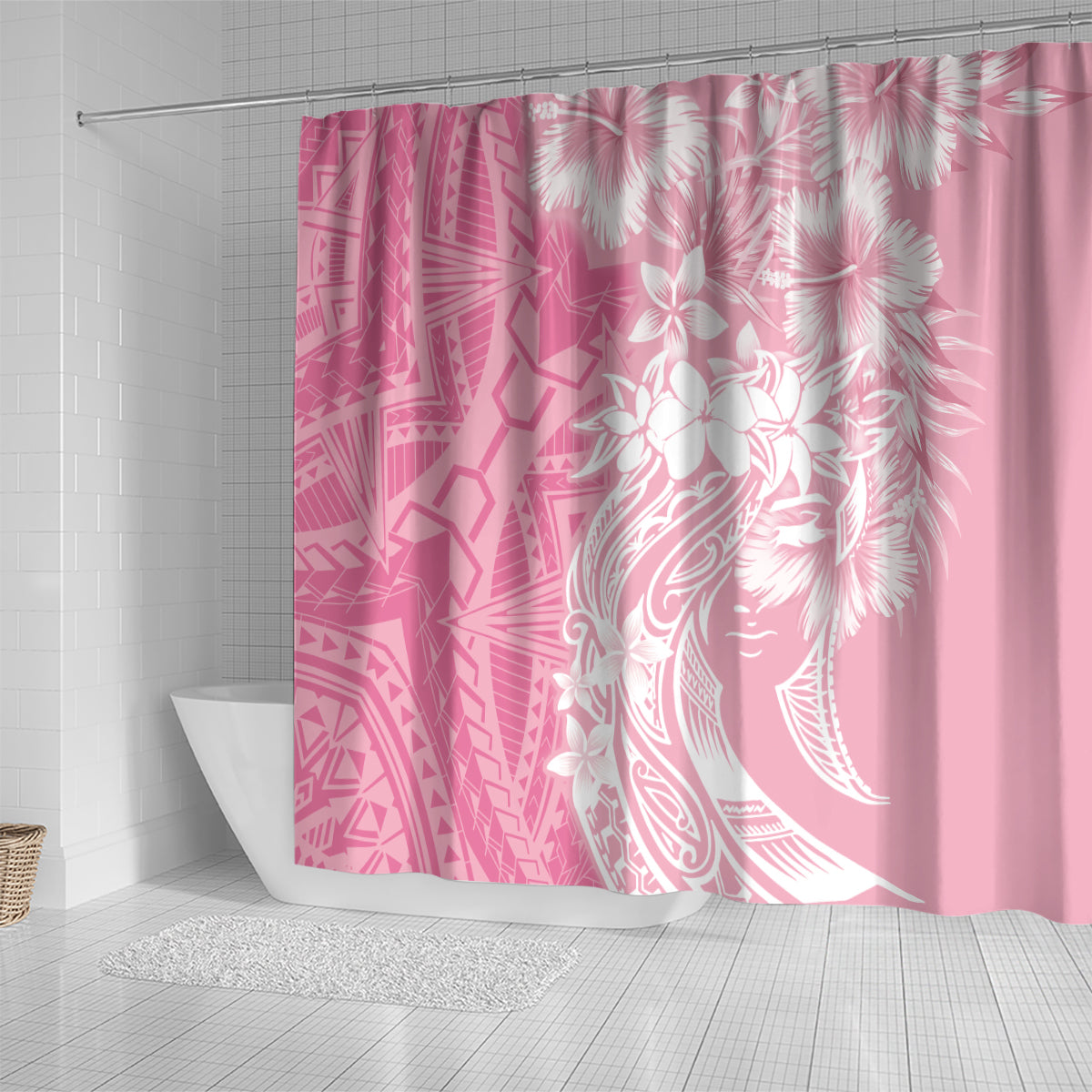 Polynesian Women's Day Shower Curtain Plumeria Passion - Pink LT7 - Polynesian Pride