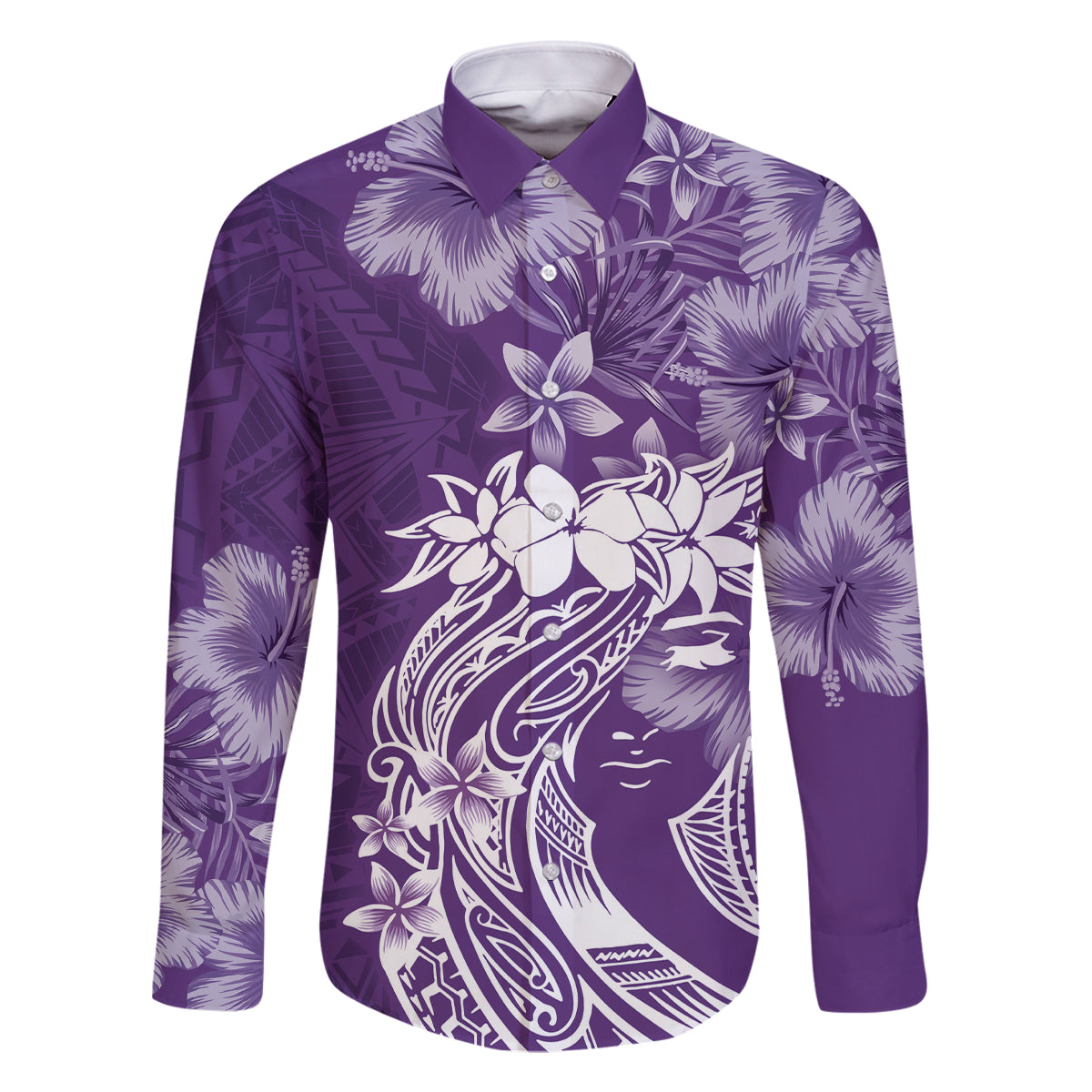Polynesian Women's Day Family Matching Tank Maxi Dress and Hawaiian Shirt Plumeria Passion - Purple LT7 Dad's Shirt - Long Sleeve Purple - Polynesian Pride