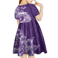 Polynesian Women's Day Kid Short Sleeve Dress Plumeria Passion - Purple LT7 - Polynesian Pride