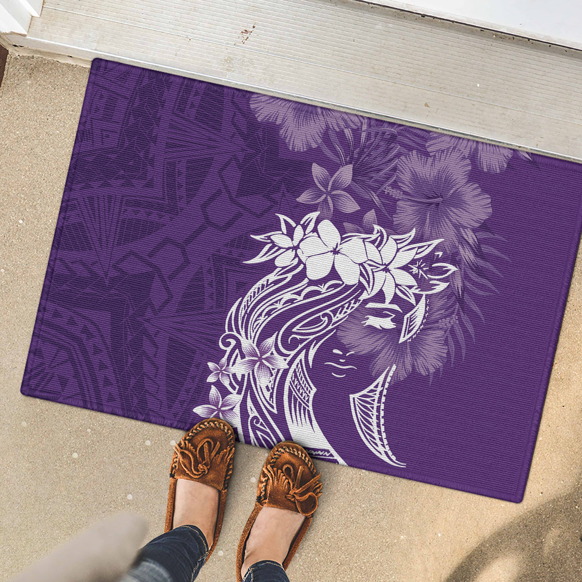 Polynesian Women's Day Rubber Doormat Plumeria Passion - Purple LT7 - Polynesian Pride