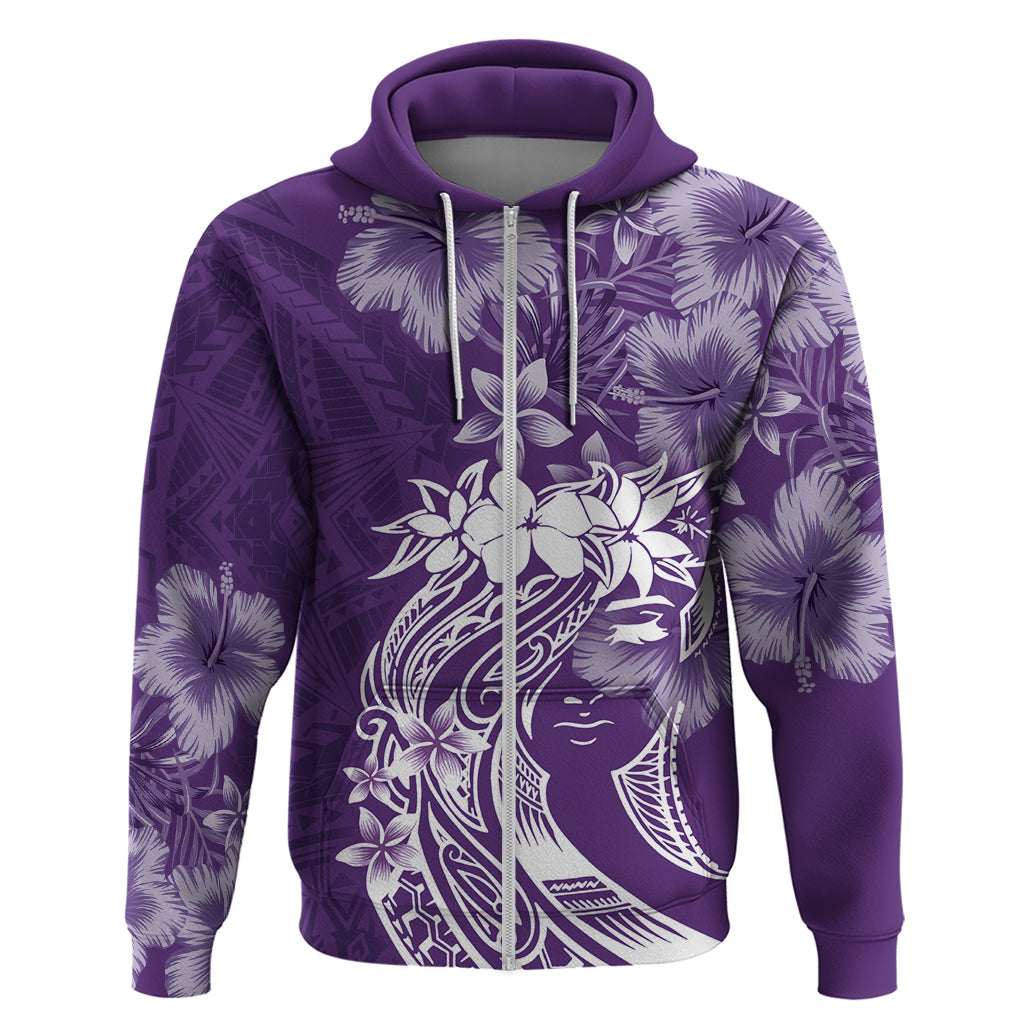 Polynesian Women's Day Zip Hoodie Plumeria Passion - Purple LT7 Zip Hoodie Purple - Polynesian Pride