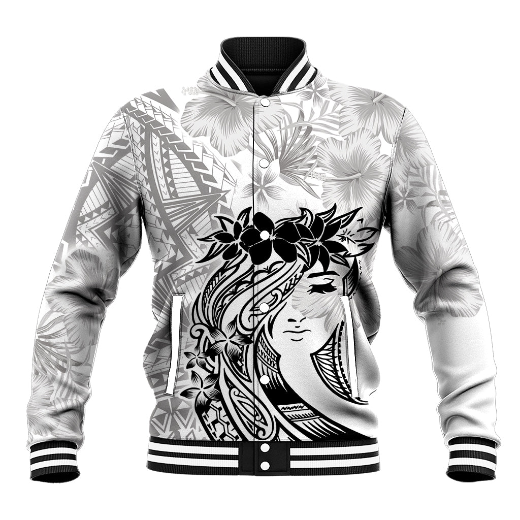 Polynesian Women's Day Baseball Jacket Plumeria Passion - White LT7 Unisex White - Polynesian Pride