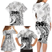 Polynesian Women's Day Family Matching Long Sleeve Bodycon Dress and Hawaiian Shirt Plumeria Passion - White LT7 - Polynesian Pride
