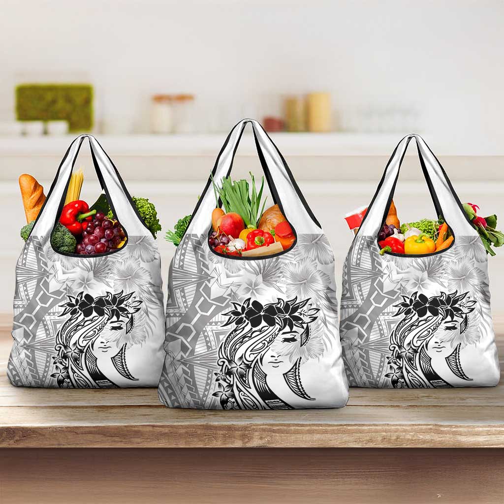 Polynesian Women's Day Grocery Bag Plumeria Passion - White
