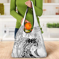 Polynesian Women's Day Grocery Bag Plumeria Passion - White