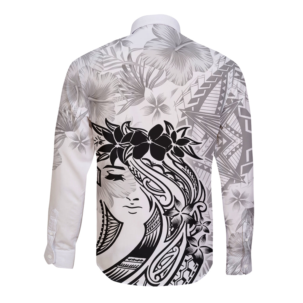 Polynesian Women's Day Long Sleeve Button Shirt Plumeria Passion - White LT7 - Polynesian Pride