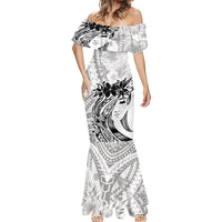 Polynesian Women's Day Mermaid Dress Plumeria Passion - White LT7 - Polynesian Pride