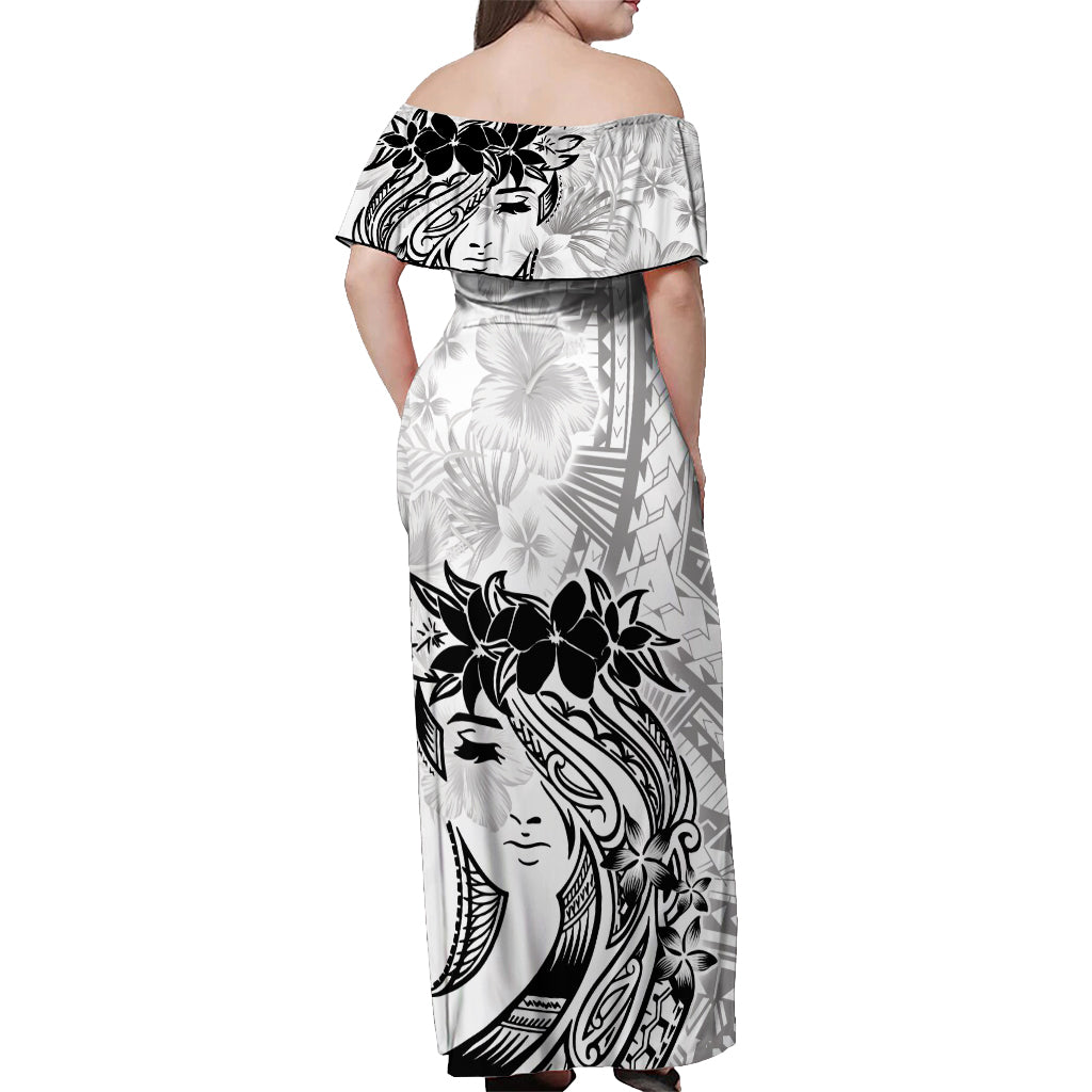 Polynesian Women's Day Off Shoulder Maxi Dress Plumeria Passion - White LT7 - Polynesian Pride