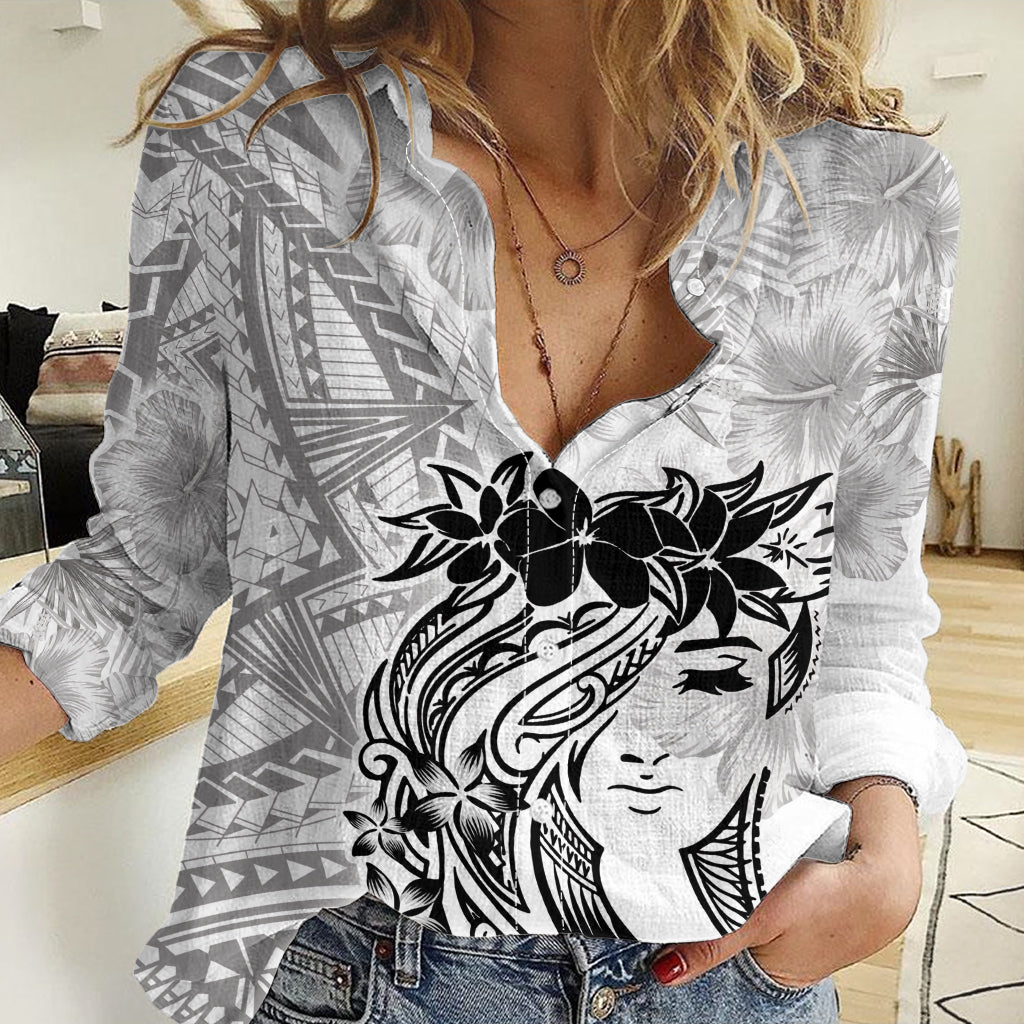 Polynesian Women's Day Women Casual Shirt Plumeria Passion - White LT7 Female White - Polynesian Pride