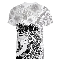 Polynesian Women's Day Women V Neck T Shirt Plumeria Passion - White LT7 - Polynesian Pride
